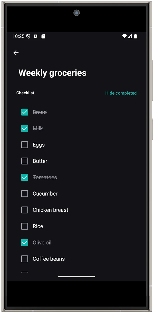 Weekly groceries checklist